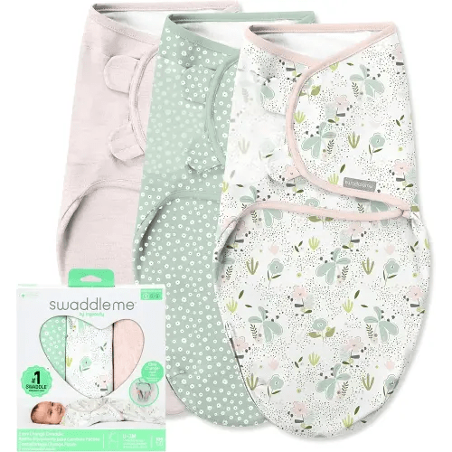 SwaddleMe by Ingenuity Easy Change Baby Swaddle in Size Small/Medium, 0-3 Months, 7-14 Pounds, 3-Pack with Easy Change Zipper - Peekaboo Panda