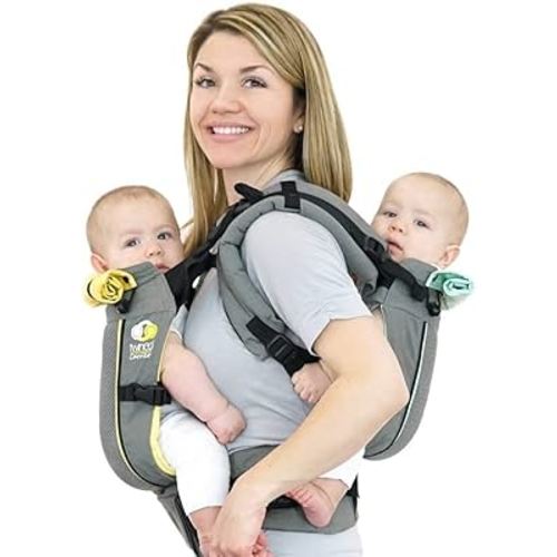 TwinGo Carrier - Air Model - Cool Grey - Great for All Seasons - Breathable Mesh - Fully Adjustable Tandem or 2 Single Baby Carrier for Men, Woman XS-XXL - Twins and Babies 10-45 lbs