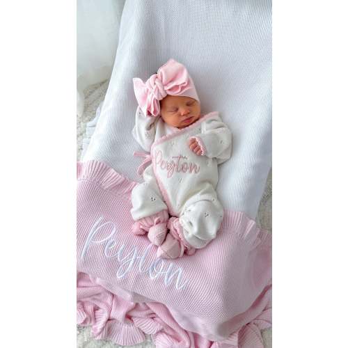 Personalised Pink Scallop Kimono Baby Announcement Romper | Penny and Co – Penny and Co Collections