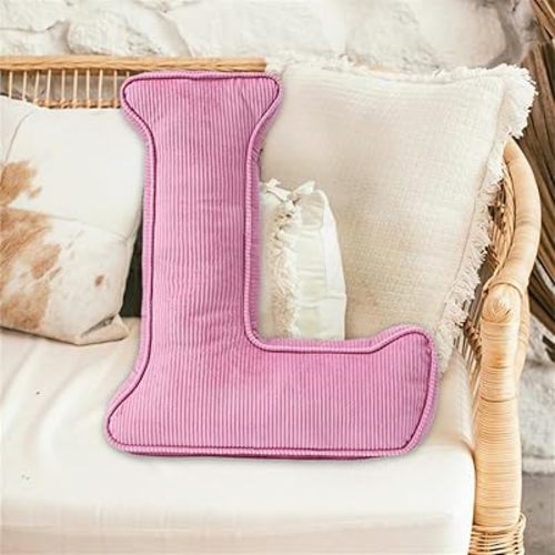 Letter Pillow,Corduroy Alphabet Throw Pillow for Kids, Pink Initial Pillow (A to Z),Soft Decorative Letter Shaped Cushion for Nursery, Bedroom, Couch, Photo Props & Toddler Sleep Comfort (L)