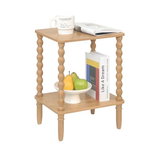 Fultyle Small End Table, Couch Side Table with 2-Tier Storage Shelf, Wood Coffee Table for Bedroom, Living Room, Small Spaces (Rustic Walnut)