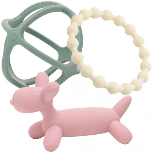 WeeSprout Silicone Baby Teethers, Set of 3, Ring, Ball, Puppy Design
