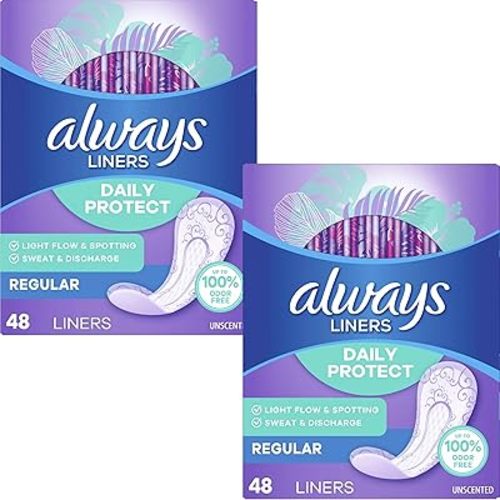 Always Radiant Pantiliners, Regular, Unscented, 48 Liners (Pack of 2)