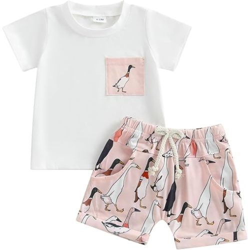 Kids Baby Boys Duck Hunter Clothes Mallard Duck Short Sleeve T-shirt Casual Shorts 2Pcs Toddler Hunting Baby Outfit
