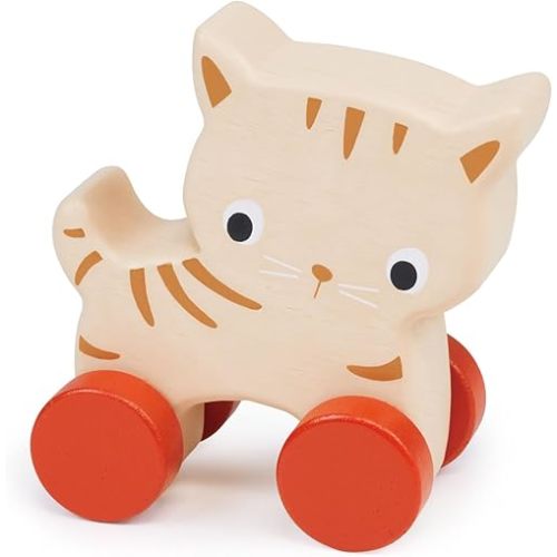Mentari Toys - Kitten on Wheels - Wooden Cat Push Toy for Babies and Toddlers - Natural Wood Handheld Toy with 4 Wheels - Enhances Motor Skills - Fosters Imaginative Play - Age 6m+