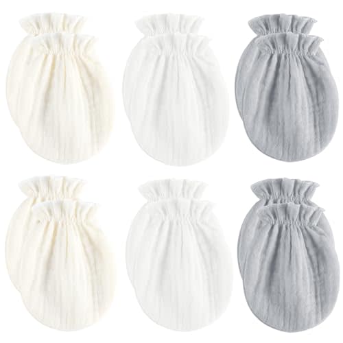 MOMSMENU Baby Mittens Newborn Muslin Soft No Scratch 0-6 Months 6-Pack | Breathable 100% cotton prevents scratches, stays dry, stays on without tightness – baby loves the softness