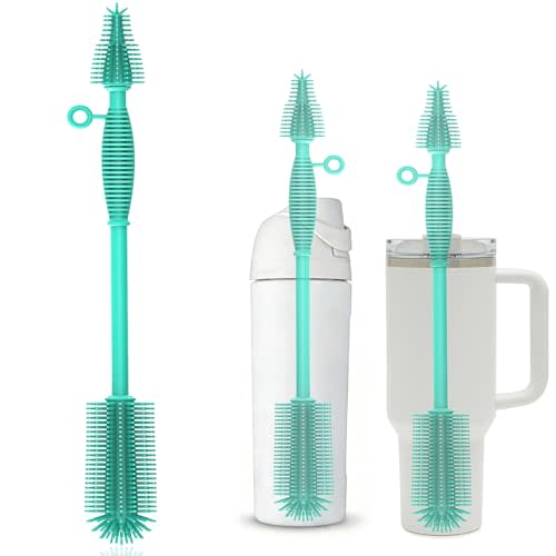 Silicone Bottle Brush,Double Sided with Sturdy Handle,Easy to Clean & Scratch-Free Brush for Baby Bottles,Sports Bottles,Insulated Bottles and 30/40 oz Tumblers(Green)