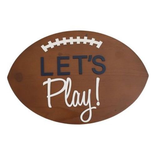 Little Love by NoJo Football Shaped Let's Play Wall Decor - Brown and White Wood: Hardwood Frame, 0.88 lb