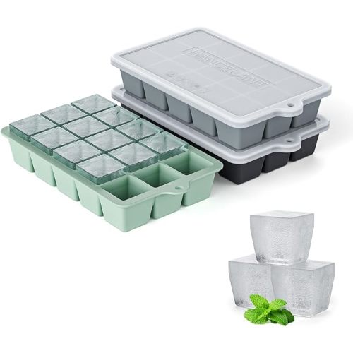 Silicone Ice Cube Tray 3 Pack, HANCELANT Ice Cube Mold, Ice Trays for Freezer with Lid for Whiskey, Baby Food, BPA Free, Easy Release