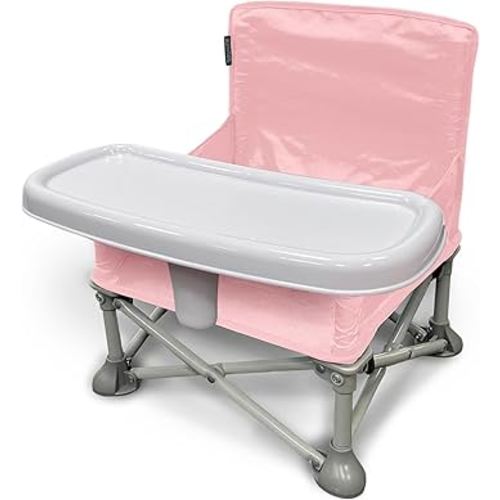 Summer Infant Pop ‘N Sit Eat ‘N Play (Pink) Baby Pop Up Chair for Meals and Playtime with Removable Tray and Toys, Portable Booster Folds for Travel