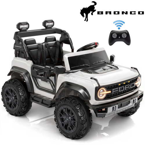 iYofe 24V 2 Seater Kids Ride On Electric Car, Ford Bronco Raptor, Remote Control, LED Lights, Bluetooth, White