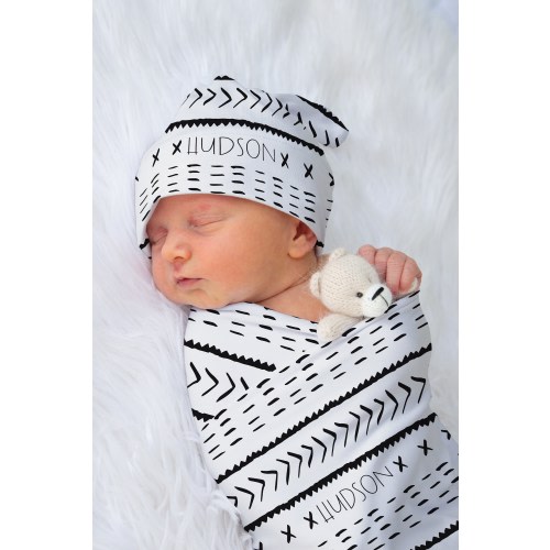 Personalized Mudcloth Baby Swaddle Blanket, Minky Blankie, Crib Sheet