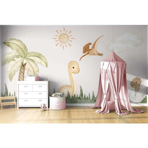 Cute Dinosaurs Wall Decal, Watercolor Wall Sticker, Nursery Mural, Baby Wall Art, Pastel Colored Decals, Jurassic Wall Decal Set