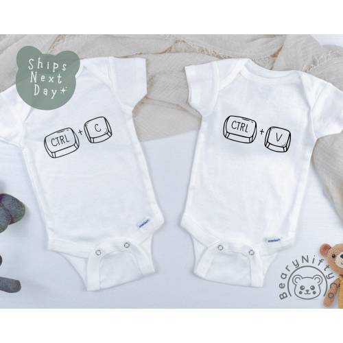 Twins Set Baby Onesies® Brand, CTRL C + CTRL V Baby Clothes, Funny Copy Paste Identical Twins, Cute Matching Twin Outfits for Newborns