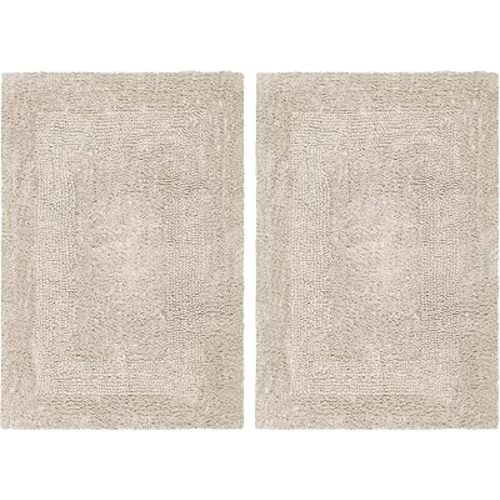 COTTON CRAFT 2 Pack Reversible Bath Mat - Soft Plush Bath Rug -17x24- Linen