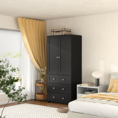 Latitude Run® 2-Door Sandrea With Mirror, Wardrobe Closet With 3 Drawers & Reviews | Wayfair