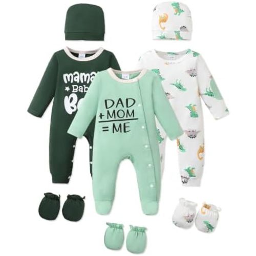 NZRVAWS Baby Boy Clothes Newborn Boy Outfits Infant Hat Mitten 11 Pieces Bear Pattern Romper Pajamas Jumpsuit 0-12 Months