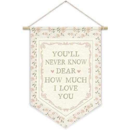 CalmVerve Toddler Girl Room Decor You'll Never Know Dear How Much I Love You Wall Banner, Baby Girl Nursery Decor, Baby Shower Decorations Gift, Pink Wall Hanging Flag Decor for Playroom 15x11inch