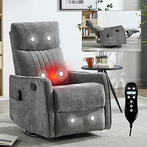 High Back Massage Recliner with Heat, Swivel Rocking Chair for Small Spaces