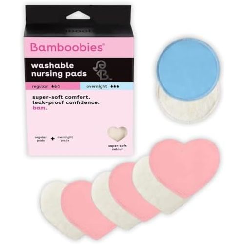 Bamboobies Nursing Pads for Breastfeeding, 6 Ultra Thin and 2 Overnight