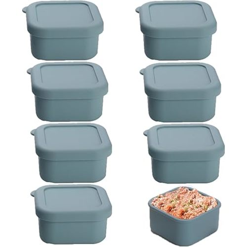 1/2 Cup Silicone Freezer Tray With Lid - Silicone Freezer Molds 8-Pack For meal prep & freezing of various sauces and other dishes, makes 8 perfect 1/2 cup portions cubes (Blue 8 Pack)