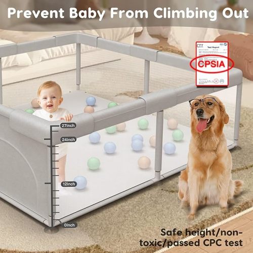 Baby Playpen Play Pens for Babies and Toddlers Baby Fence Baby Play Yards for Indoor & Outdoor with Breathable Mesh Anti-Fall Playpen Grey - 50"X50"