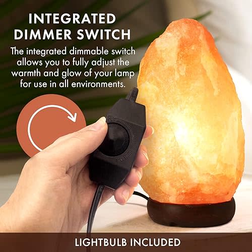 Himalayan Salt Rock Lamp | 6-8 Inch (4-7 lb) | Natural Salt Rock Lamp with Dimmer Switch & Wooden Base | Night Light & Bulb Replacement