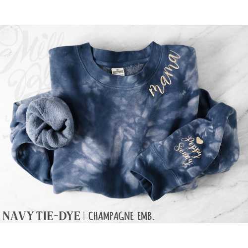 Custom Mama Embroidered Tie Dye Sweatshirt With Kids Names I Butter-Soft Fleece, Gift For Mom, Wife I Mother's Day, Birthday, Anniversary
