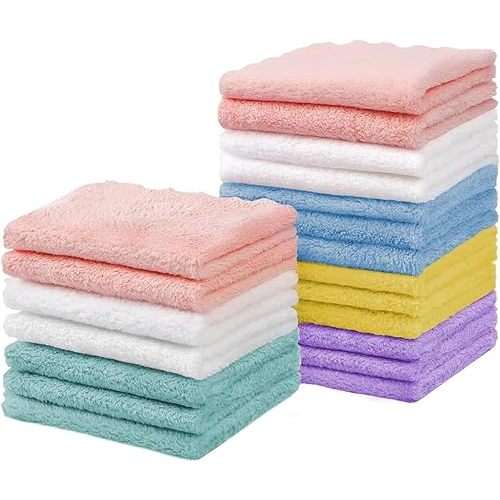 20 Pack Baby Washcloths, Multicolor Microfiber Coral Fleece, 7" X 9", Ultra Soft and Absorbent Baby Washcloths for Newborns and Toddlers, Gentle for Sensitive Skin