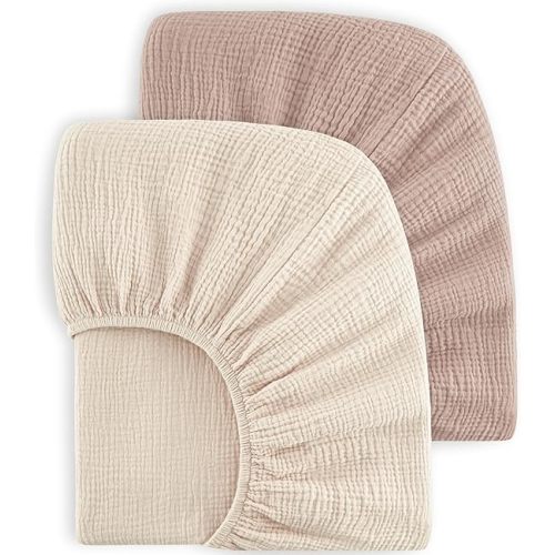 Bearmoss Muslin Crib Sheets 100% Cotton Baby Crib Sheets Fitted for Standard Crib Mattress & Toddler Bed Mattress 52"x28" Soft Breathable Crib Sheet Neutral for Boys Girls - 2 Pack (Baby Face)