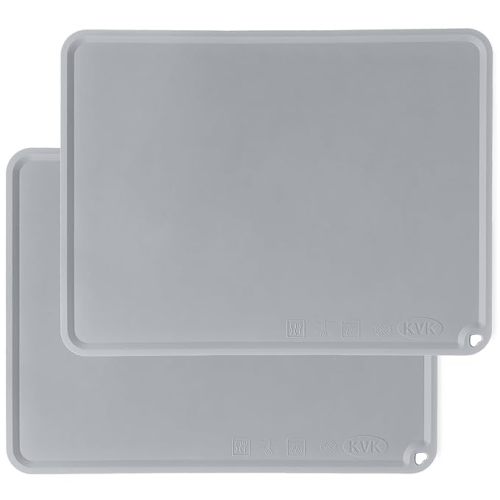 KVK Silicone Placemat for Toddles Kids Non-Slip Reusable Portable Baby Placemats for Restaurant Stain-Proof Children Food Mats Eating Table Mat 2 Pack (Silver Gray)