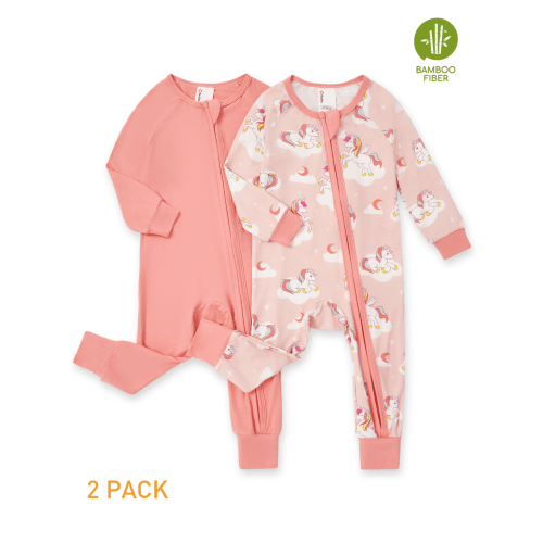PatPat Bamboo Baby Pajamas Baby Clothes for Girl Footless Zip Bodysuits Sleep N Play Pajamas for Newborn Girls Boys 2Pack,0-3 Months