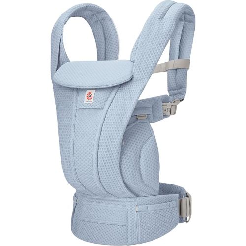 Ergobaby Omni Deluxe Baby Carrier for Newborn to Toddlers 0-48 Months (7-45 lbs) - 4-Position Breathable Mesh Baby Carrier with Ergonomic Support, Storage Pockets, and Sun Hood - Serene Blue