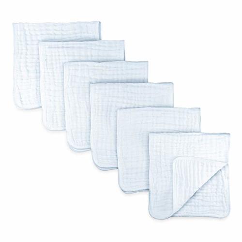 Muslin Burp Cloths 6 Pack Large 100% Cotton Hand Washcloths 6 Layers Extra Absorbent and Soft (White, Pack of 6) - Pack Of 6