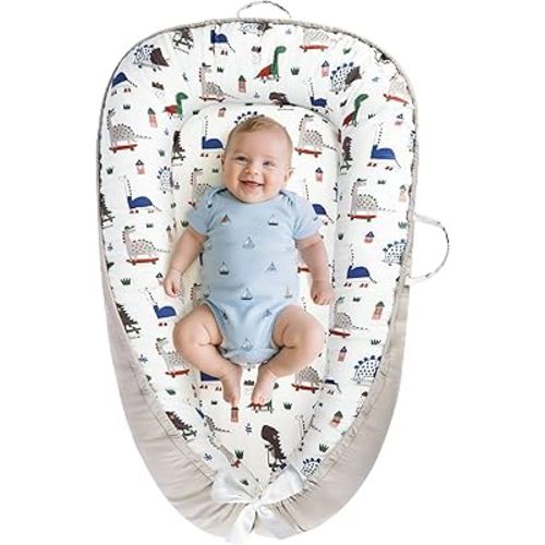 Baby Lounger - Baby Lounger for Newborn 0-24 Months, Breathable and Soft Cotton Cover Baby Nest, Portable Cozy Tummy Time Lounger for Home and Travel, Ideal Baby Essentials & Shower Gifts