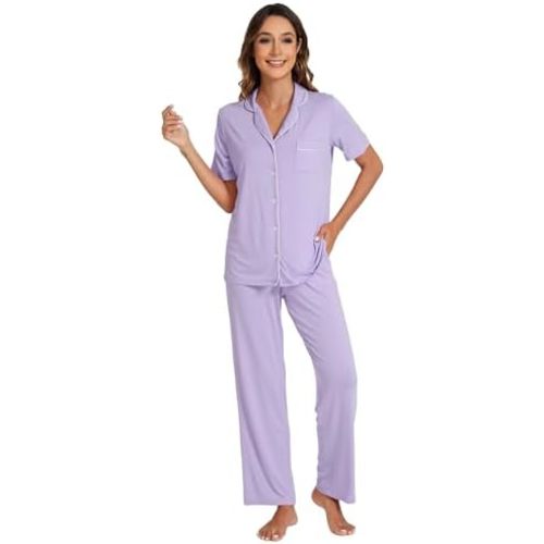 WiWi Viscose from Bamboo Women's Pajamas Set Super Soft Button Down Top and Pants Sleepwear Cooling Pjs S-3X