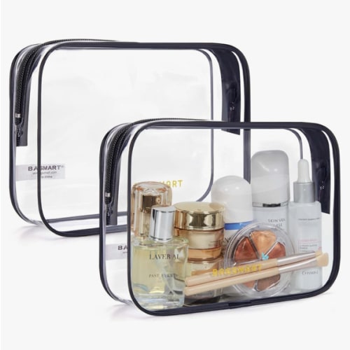 BAGSMART Clear Toiletry Bag, 2 Pack TSA Approved Travel Toiletry Bag Carry on Travel Accessories Bag Airport Airline Quart Size Bags Water Repellent Makeup Cosmetic Bag for Women (Black-2pcs)