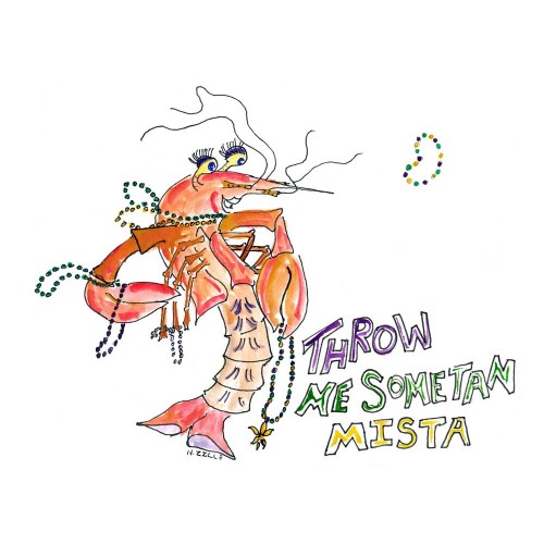 Louisiana, Mardi Gras, New Orleans, French Quarter, crawfish, artzee, watercolor print