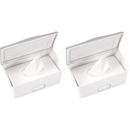 Ubbi Baby Wipes Dispenser Case, Baby Wipes Holder With Weighted Plate, Keeps Wipe's Fresh And Non-Slip Rubber Feet, Gray (Pack of 2)