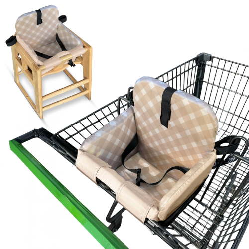 JoSeat Shopping Cart Seat Cover for Baby, High Chair & Grocery Seat Protector, Padded Chair Covers for Restaurant Seats, Unisex Machine Washable Grocery Cart Liner & Swing Insert – Beige Checkered