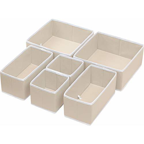 Simple Houseware Foldable Cloth Storage Box Closet Dresser Drawer Divider Organizer Basket Bins for Underwear Bras, Beige (Set of 6)