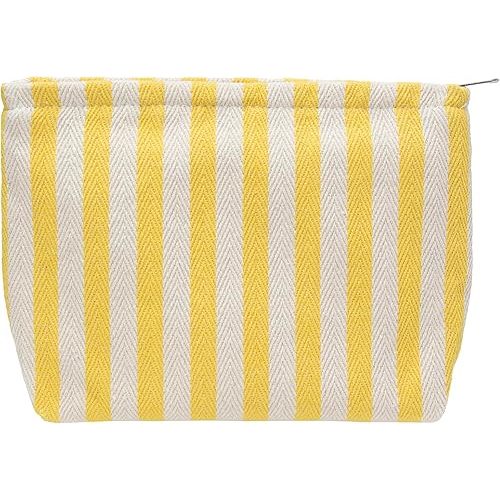 PAZIMIIK Makeup Bag Large Cotton Zipper Pouch for Purse Travel Canvas Make Up Organizer for Women Cosmetic,Stripe Yellow