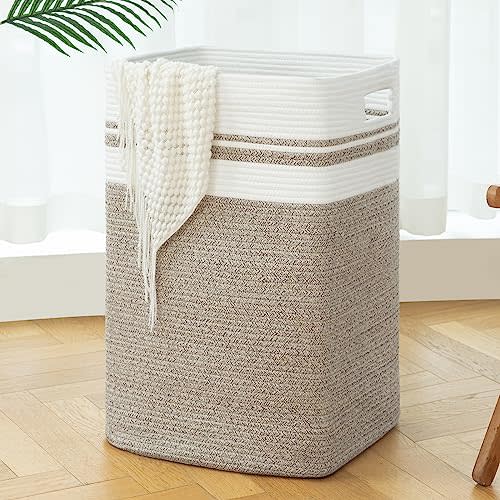 OIAHOMY 91L Laundry Hamper, XXXLarge Laundry Basket, Collapsible Cotton Rope Basket,Woven Storage Basket for Blankets,Clothes,Pillows-16x15x24-Yellow