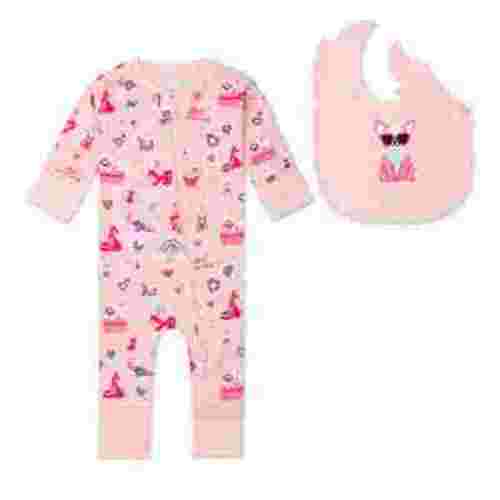 Paris Hilton x Monica + Andy Organic Cotton Ruffle One-Piece and Bib Set, Sizes Newborn-24 Months