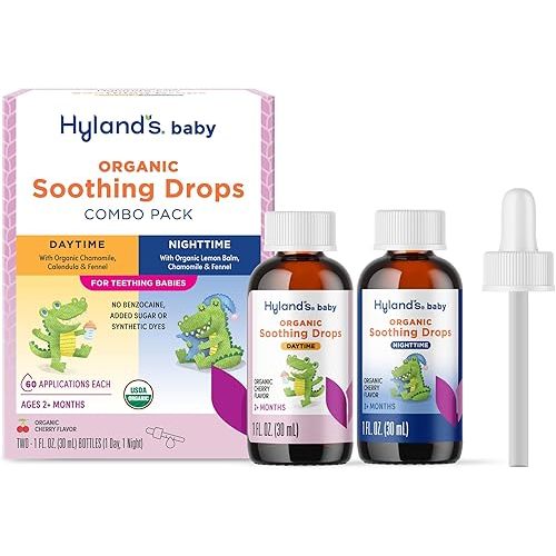 Hyland's Baby Organic Daytime and Nighttime Soothing Drops Combo Pack, Drops for Oral Discomfort, 2 oz.