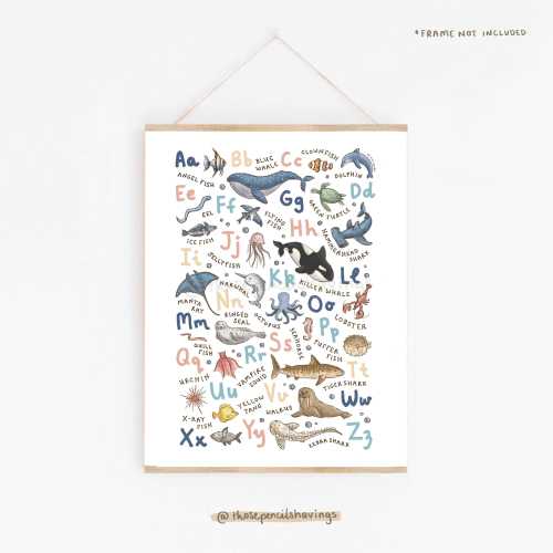 Ocean Animals Alphabet Print: A-Z Sea Life Nursery Decor