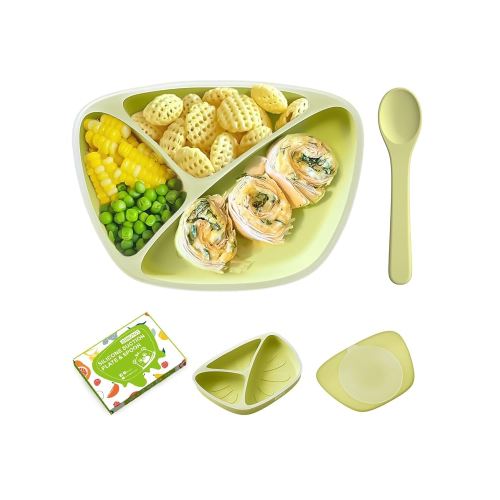 Baby & Toddler Plates with Suction, 100% Food Grade Silicone Divided Baby Suction Plate and Spoon Set BPA Free, Toddler Dishes Deeper Design, Dishwasher & Microwave Safe