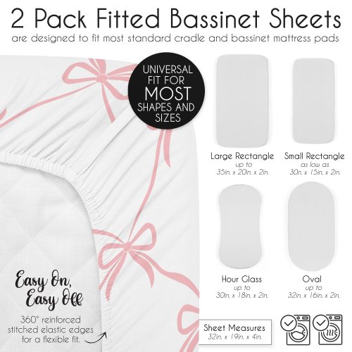 Sweet Jojo Designs Pink Bows Girl 2 Pack Baby Bassinet Fitted Sheets - Blush for Ballerina Ballet Dancer Princess Collection