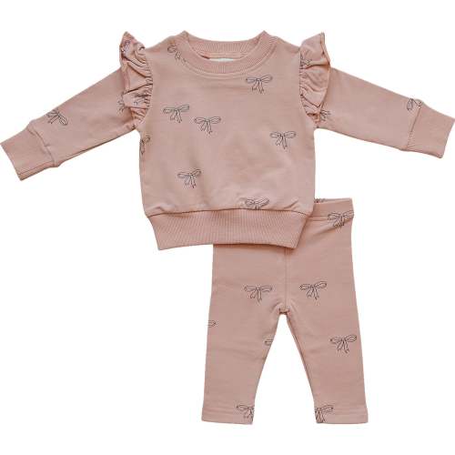 Pink Ribbon Ruffle French Terry Set - 3-6 M