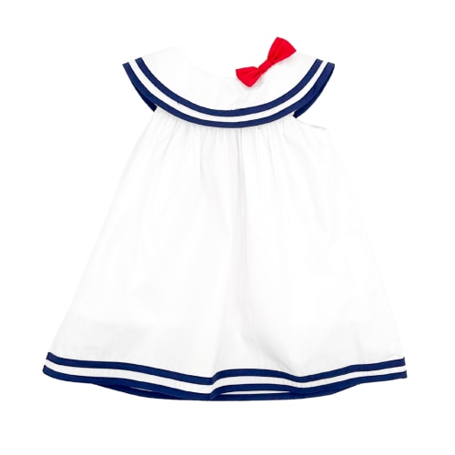 White and Navy Swing Dress with Bow